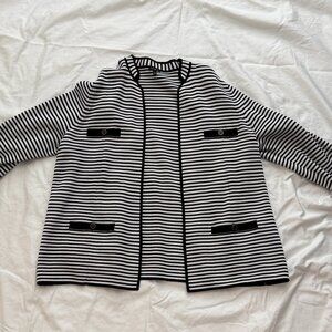 Navy and White Striped Sweater Jacket